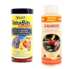 테트라 비트 중형 열대어 사료 중 + 구피 비타민 120ml, 1세트