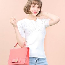 페이퍼먼츠 카라넥 펄 버튼 진주 단추 포인 반팔 펀칭 니트 12511 리뷰후기