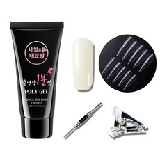 네일은재료빨 업그레이드 일반 폴리젤 30ml + 스텔레토팁 100p + 듀얼 브러쉬 + 클립 세트, 자연네일컬러, 1세트