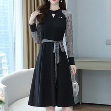 페이퍼먼츠 여성용 라운드넥 허리 리본 포인 단정한 미디 긴소매 원피스 13648 브로치 리뷰후기