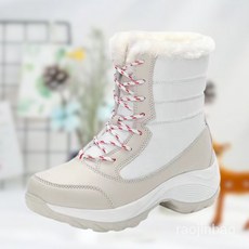 여성용 캐주얼 방한 가죽 앵글 패딩 벨벳 양털 스노우 부츠 JJ_54