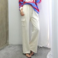 이힝 카고 면 통 밴딩 와이드팬츠
