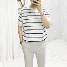 아도르클래식 단가라 스트라이프 5컬러 니트 반팔티