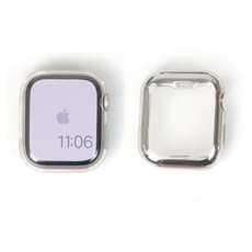 1+1 애플워치 9 8 7 SE 2 6 투명 유광 젤리 풀커버 케이스, 41mm, 투명+실버