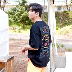 문컬렉션 5부 오버핏 반팔티 플래키 남녀공용 그래픽 프린트 반팔 커플 티셔츠 리뷰후기