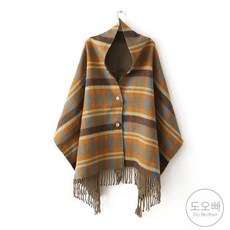 도오빠 챠킹르 여성 숄 망토 머플러 체크 무지 양면 케이프 수술 니트 워머 따뜻한