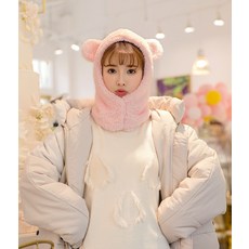 곰돌이모자 털모자 YOYOCORN Ins 겨울 귀여운 판매 곰 귀 따뜻한 방풍 목 스카프 학생 여성 플러스