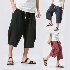 편한 남자 하렘 와이드팬츠 7부 배기팬츠 빅사이즈 린넨 밴딩 여름 바지 빅사이즈 5XL 리뷰후기