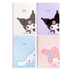 산리오 원링 노트 4권 디자인 골고루 세트 스프링 노트 유선 줄공책, 4권세트(디자인골고루),