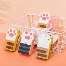ASSARE 고양이 발바닥 모양 수세미 세트 귀여운 동물 캐릭터 스펀지