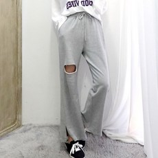 이힝 트임 통 밴딩 면 와이드팬츠