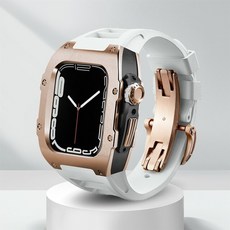 apple watch 7 용 럭셔리 합금 스테인레스 스틸 수정 키트 iwatch 6 se 5 4 3 44mm 밴드 세트 용 45mm 불소 고무 스트랩