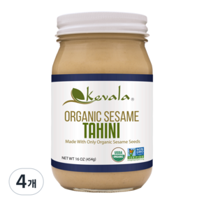 케발라 오가닉 세서미 타히니 tahini 후무스 hummus 유기농 참깨 드레싱 양배추 다이어트 샐러드 소스, 4개, 454g