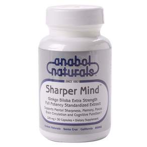 anabol naturals Sharper Mind Ginkgo Biloba Extra Strength 120 毫克膠囊, 30顆, 1罐
