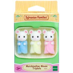 Sylvanian Families 森林家族 棉花糖鼠三胞胎公仔+小籃子, 1組