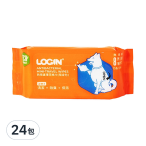 LOGIN 洛格 澳洲洛格除臭抑菌護理濕巾隨身包 狗用, 8包, 3袋