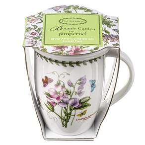 PORTmeIRION 波特玫琳恩 植物圖案印花馬克杯+杯蓋組, 甜豌豆, 1套