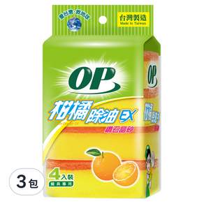 OP 柑橘除油海綿菜瓜布 餐具專用, 4個, 3包