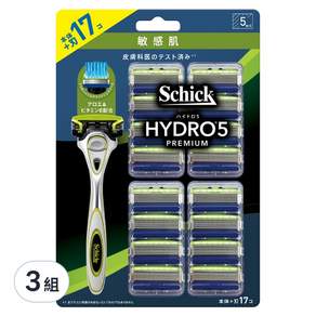 Schick 舒適牌 水次元 5Premium 敏感肌用刮鬍刀+刀片*17, 3組