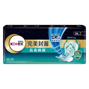 Kotex 靠得住 完美封漏 長夜抑菌 網層系列 夜用衛生棉, 28cm, 42片, 1組