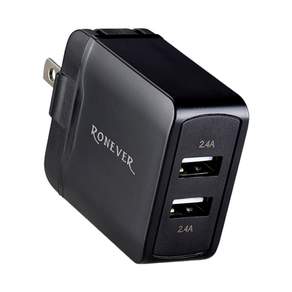 RONEVER 2.4A USB雙孔電源供應器 DE017, 黑色, 1個