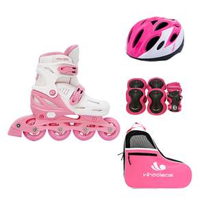 Wheelers 兒童 Ace2 Inline Skate + Bag + Protector + Helmet 組合套裝, 粉色