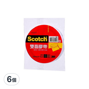 3M Scotch 668雙面膠帶 12mm, 6個, 單色