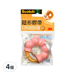 3M Scotch 隱形膠帶 日系甜甜圈膠台 12mm #810BD-3, 草莓, 4個