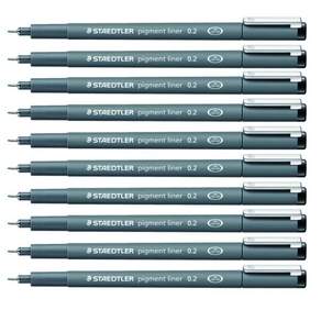 STAEDTLER Pigment liner 308系列防乾耐水代針筆 0.2mm, 黑色的, 10片