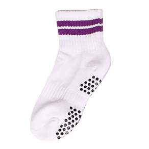 線條氣墊中筒襪, 白+紫繩