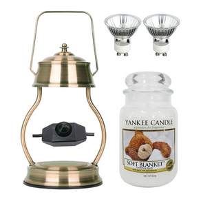 YANKEE CANDLE 可調光融燭燈+香氛蠟燭 L號+燈泡 2入, 17大軟毯, 月光（燈泡 2）復古