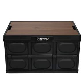 KINTON 露營用折疊收納箱+柚木製蓋子 MTI9, 黑色