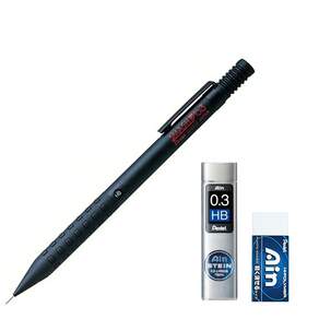 Pentel 飛龍文具 Smash Drafting Sharp Black Q1003-1N + AIN Sharp Lead HB + Eraser Set, 1套, 0.3mm