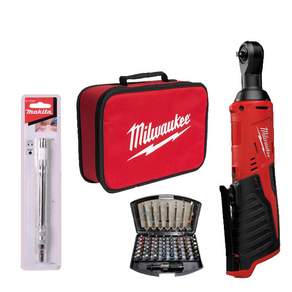 Milwaukee Charge Impact Ratchet Bear Tool M12 IR-0B + Driver Bit 55 Types + Flexi Shaft B-29088, 1套