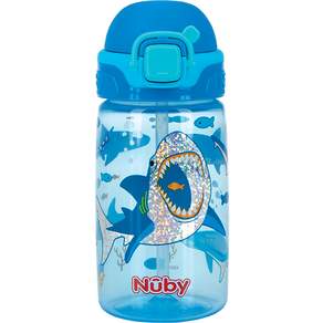 Nuby Glitter Chuchu吸管杯, 藍色鯊魚, 1個