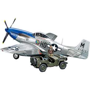 TAMIYA 田宮 1:48北美P-51D野馬+1:4噸小型四輪驅動軍用車組 混合色25205, 1組