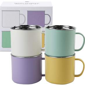 Daily Like 粉彩不鏽鋼馬克杯 300ml x 4 種套裝, 白色、淡紫色、薄荷色、黃色, 1組