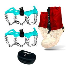 Xpeak Tundra 13P 雙腳冰爪+左右越野短鞋套+硬盒套裝, 薄荷色（冰爪）、紅色（口角）
