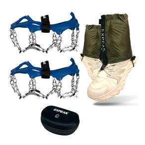 Xpeak Tundra 13P 雙腳冰爪+左右越野短鞋套+硬盒套裝, 海軍藍（冰爪）、橄欖色（鞋口）