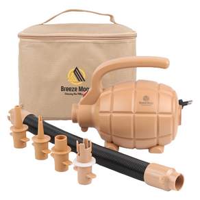 Breezmoon 手榴彈露營電動打氣筒便攜式管式帳篷墊打氣筒+收納袋套裝, 棕褐色