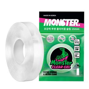 MONSTER Monster 透明凝膠超薄窄超強奈米矽膠雙面膠帶 15mm x 2m, 透明, 1個