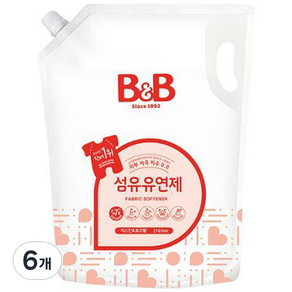 B&B 嬰兒衣物柔軟精補充包 茉莉花+玫瑰香, 2100ml, 6袋