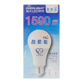 EVERLIGHT 億光 超節能 高亮度 LED照明燈泡 11.8W 直徑65mm x 高130mm 54g, 自然光, 1個