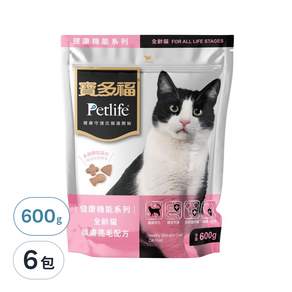 Petlife 寶多福 全齡貓 健康機能系列 護膚亮毛配方乾飼料, 600g, 6包