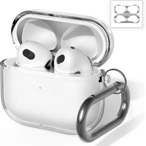 NUART AirPods 第1/2代TPU透明果凍保護套+金屬防塵貼紙 隨機出貨, AirPod 3, 透明