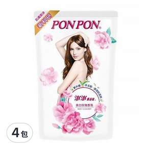 PON PON 澎澎 香浴乳補充包 美白玫瑰香氛, 700g, 4包