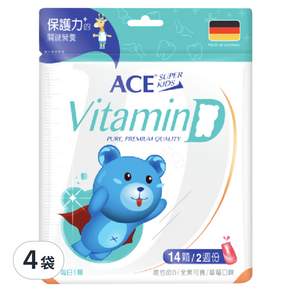 ACE SUPER KIDS 維他命D軟糖 全素 草莓口味, 14顆, 4袋