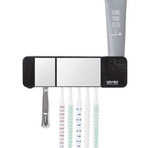 utoREX 鏡面盥洗收納牙刷風乾架 短款, UTC-5400B, 黑色