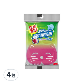 3M Scotch-Brite 百利 三效海綿菜瓜布隨手掛架組補充包 餐具專用 紅貓, 2入, 4包