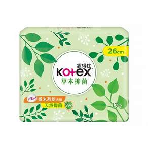 Kotex 靠得住 草本抑菌衛生棉 日用超薄, 26cm, 13片, 3包